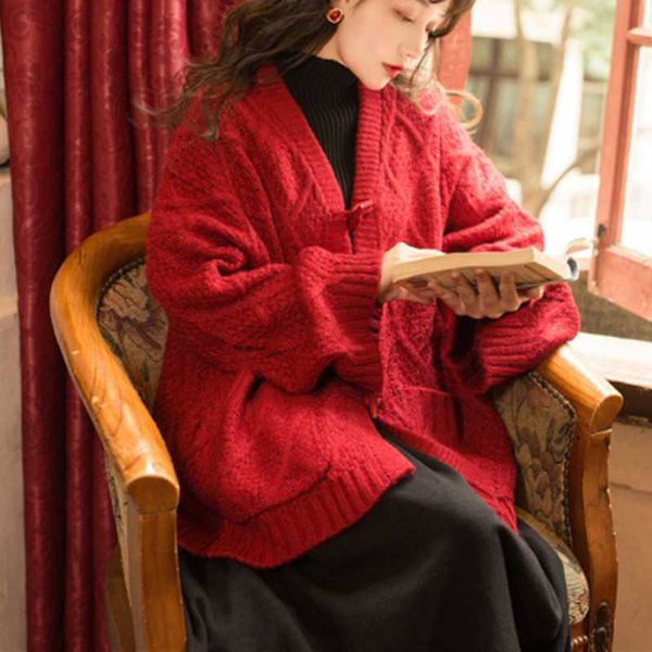 wavsiyier women sweater 2020 new spring vintage solid red cardigan coat v neck thick knitted loose winter runway sweater female, White
wavsiyier women sweater 2020 new spring vintage solid red cardigan coat v neck thick knitted loose winter runway sweater female, White