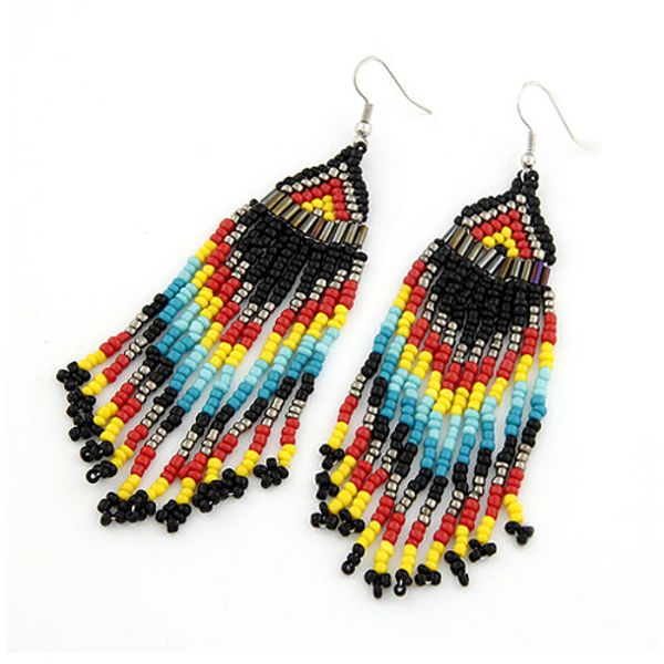 wholesale bohemian colorful beads earrings long drop earrings for women brinco factory price, Silver
wholesale bohemian colorful beads earrings long drop earrings for women brinco factory price, Silver