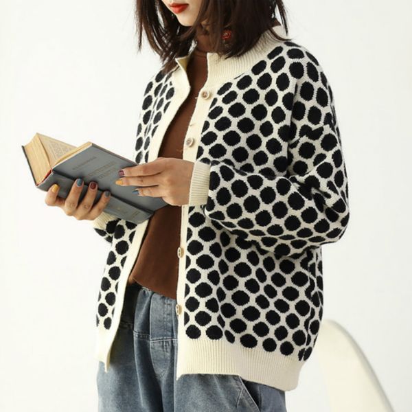 women sweater coat casual fashion wild wave point outwear round neck long-sleeved knit cardigan coat 4 colors size, White
women sweater coat casual fashion wild wave point outwear round neck long-sleeved knit cardigan coat 4 colors size, White