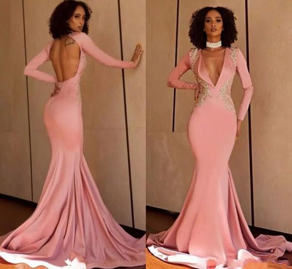 2019 pink mermaid prom dresses with gold embroidery appliques deep v neck backless long sleeve evening gowns black girls wear
2019 pink mermaid prom dresses with gold embroidery appliques deep v neck backless long sleeve evening gowns black girls wear