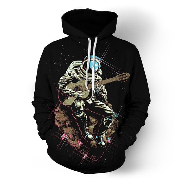 guitar astronaut spacewalk 3d all over print crewneck pullover hoodies funny sweatshirt hipster streetwear men clothing, Black