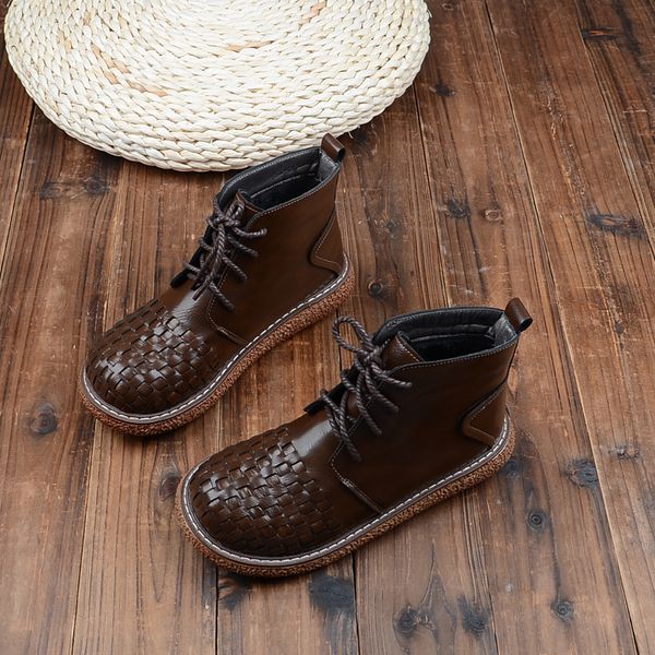 national style retro thick-soled big head doll shoes mori girl lace-up short boots student casual ankle boots weave, Black 
national style retro thick-soled big head doll shoes mori girl lace-up short boots student casual ankle boots weave, Black