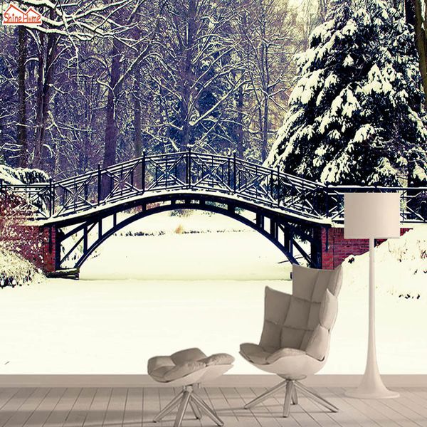 

wall paper papers home decor 3d wallpaper mural wallpapers for living room bridge winter snowy park peel and stick walls rolls