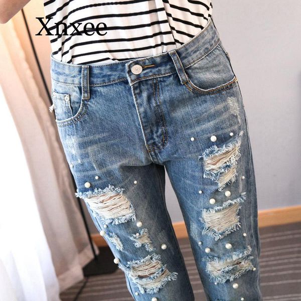 plus size distressed ripped jeans for women hole destroyed jeans with beads pearl woman slim harem ankle denim pants, Blue
plus size distressed ripped jeans for women hole destroyed jeans with beads pearl woman slim harem ankle denim pants, Blue