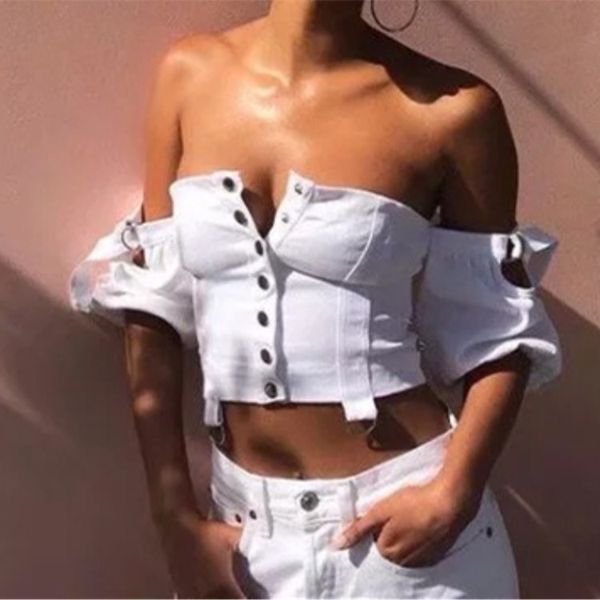 women slash neck single breasted short blouse button ladies summer white puff sleeve crop
women slash neck single breasted short blouse button ladies summer white puff sleeve crop