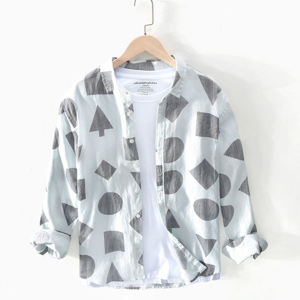 men's casual shirts geometric printed 100% linen shirt men long-sleeved flax dress turn down collar camisas ts-677, White;black
men's casual shirts geometric printed 100% linen shirt men long-sleeved flax dress turn down collar camisas ts-677, White;black
