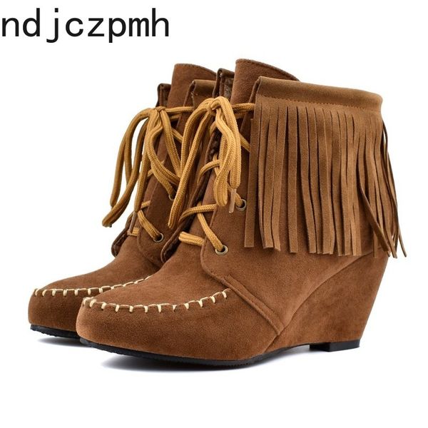 women's boots new autumn and winter fashion round head tassel lace-up wedge high heel short tube women's shoes plus size 34-48, Black
women's boots new autumn and winter fashion round head tassel lace-up wedge high heel short tube women's shoes plus size 34-48, Black