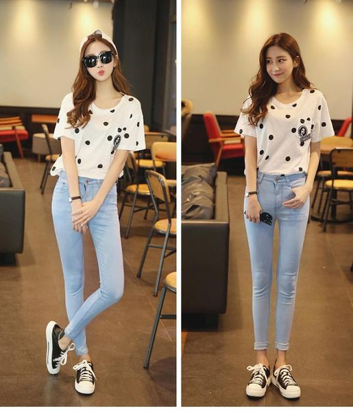pencil jeans student jeans fashion middle waist slimming women 2020 summer, Blue 
pencil jeans student jeans fashion middle waist slimming women 2020 summer, Blue