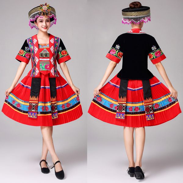 women hmong clothes ethnic festival colorful costume classic dance dress miao dancing clothing vintage stage performance wear for singers, Black;red
women hmong clothes ethnic festival colorful costume classic dance dress miao dancing clothing vintage stage performance wear for singers, Black;red