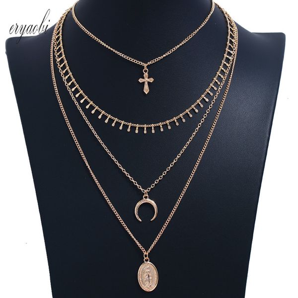 fashion cross moon layered necklace decoration neck chain aesthetic women's chains portrait pendants for women and girl jewelry, Silver
fashion cross moon layered necklace decoration neck chain aesthetic women's chains portrait pendants for women and girl jewelry, Silver