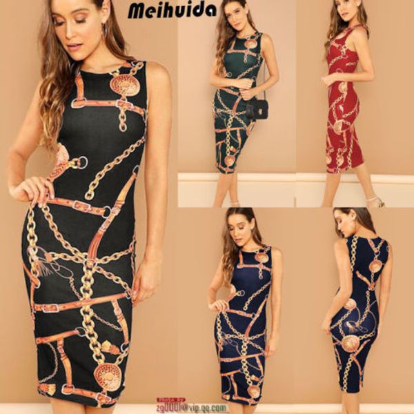 2019 new style fashion ladies chain print sheath club wear sleeveless evening party slim formal dress, Black;gray
2019 new style fashion ladies chain print sheath club wear sleeveless evening party slim formal dress, Black;gray
