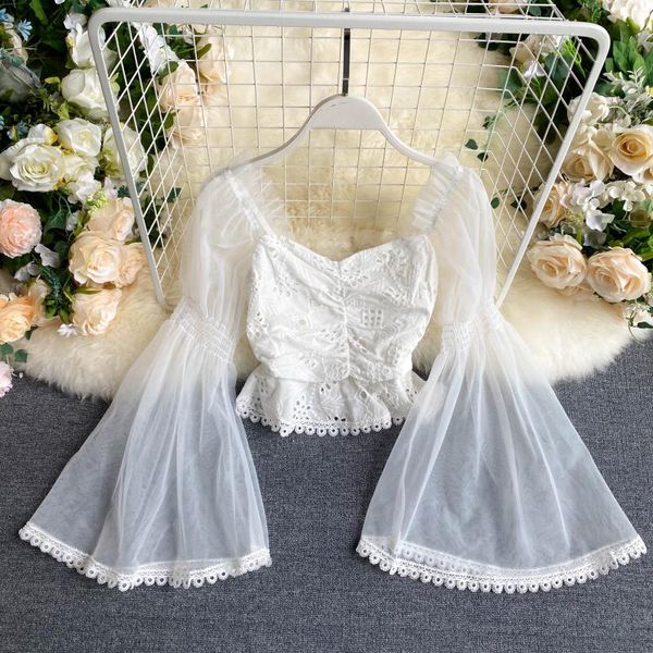 2020 summer korea fashion women sweet short square collar flare sleeve lace blouse and blusas mujer de moda h471, White
2020 summer korea fashion women sweet short square collar flare sleeve lace blouse and blusas mujer de moda h471, White