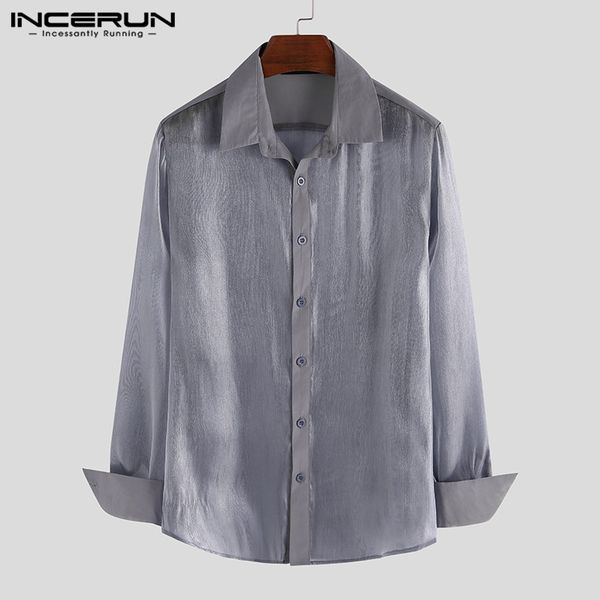 incerun men shirt party clubwear transparent shiny lapel brand long sleeve solid fashion mesh mens shirts camisa 2020, White;black
incerun men shirt party clubwear transparent shiny lapel brand long sleeve solid fashion mesh mens shirts camisa 2020, White;black