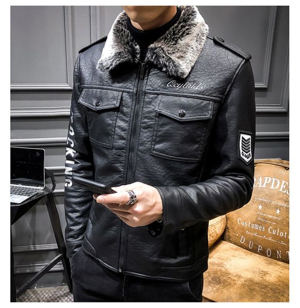mens faux fur collar jacket designer pu leather thick autumn winter clothes letter embroidery biker jacket, Black
mens faux fur collar jacket designer pu leather thick autumn winter clothes letter embroidery biker jacket, Black