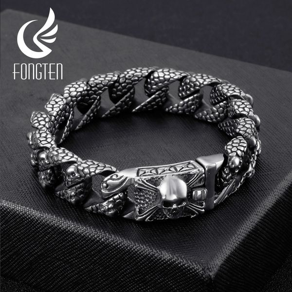 fongten gothic retro style mens bracelets stainless steel skull franco link curb chain bracelet for men punk fashion jewelry, Golden;silver
fongten gothic retro style mens bracelets stainless steel skull franco link curb chain bracelet for men punk fashion jewelry, Golden;silver