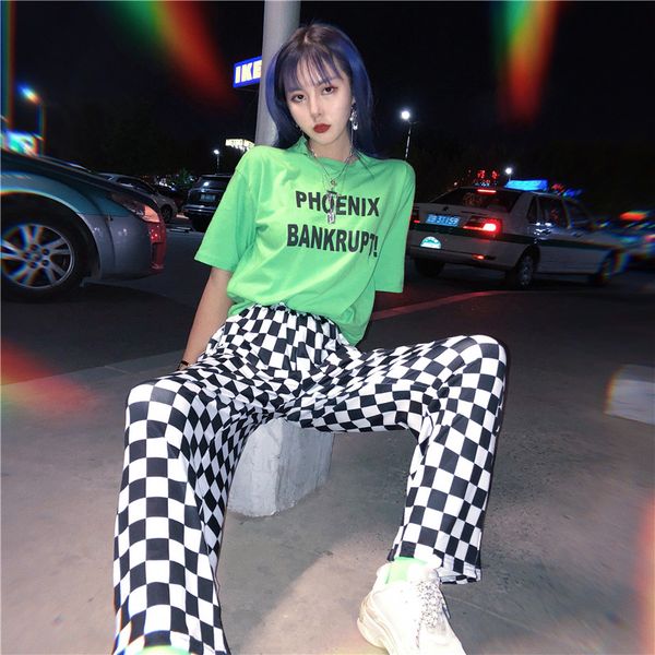 focal20 streetwear plaid women pants elastic waist full length checkered black and white casual loose straight trousers, Black;white
focal20 streetwear plaid women pants elastic waist full length checkered black and white casual loose straight trousers, Black;white