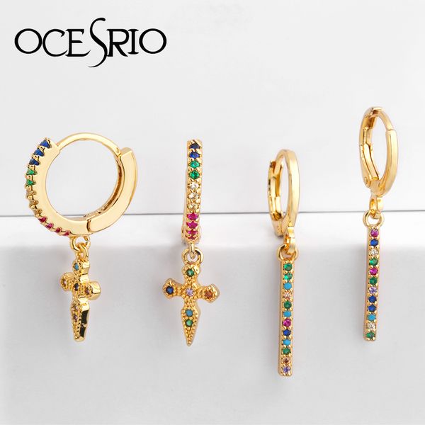 

ocesrio 2019 mini spike punk style women earring rainbow cz delicate gold ladies star strip cross cone drop earrings ers-q30, Silver