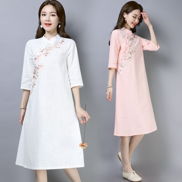 2019 chinese women white flower wedding qipao vintage mandarin collar cotton and linen cheongsam plus half sleeve evening dress, Red
2019 chinese women white flower wedding qipao vintage mandarin collar cotton and linen cheongsam plus half sleeve evening dress, Red