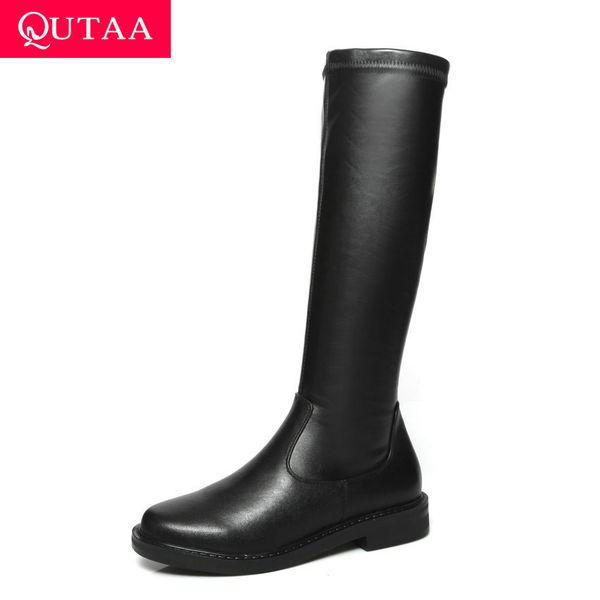 qutaa 2020 square heel autumn winter fashion boots round toe slip on women shoes cow leather concise knee high boots size 34-42, Black
qutaa 2020 square heel autumn winter fashion boots round toe slip on women shoes cow leather concise knee high boots size 34-42, Black