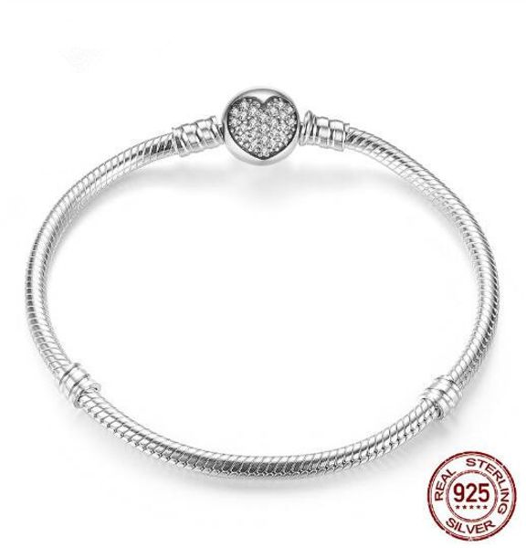 original 925 sterling silver bracelet crystal love heart clasp snake chain bracelets bangle fit bead charm diy fashion jewelry, Golden;silver
original 925 sterling silver bracelet crystal love heart clasp snake chain bracelets bangle fit bead charm diy fashion jewelry, Golden;silver