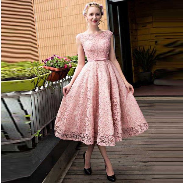 scoop cap sleeve pink lace tea length prom dresses with sash lace party dress a-line lace up back semi formal dresses juniors, Black
scoop cap sleeve pink lace tea length prom dresses with sash lace party dress a-line lace up back semi formal dresses juniors, Black
