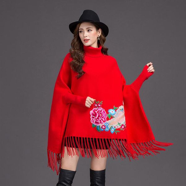 2019 winter women embroidery tassel turtleneck cashmer sweater cardigan knitted poncho femalethick warm tricot cloak coat k188, Black
2019 winter women embroidery tassel turtleneck cashmer sweater cardigan knitted poncho femalethick warm tricot cloak coat k188, Black