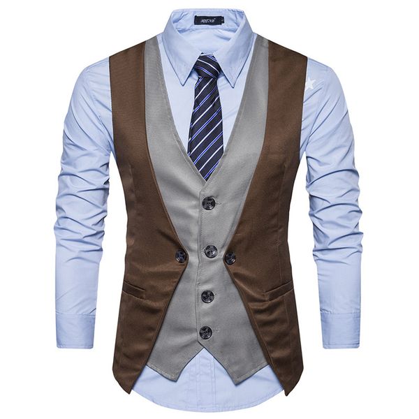 men's personality stitching fake two-piece single-breasted casual vest to male v-neck vest, Black;white
men's personality stitching fake two-piece single-breasted casual vest to male v-neck vest, Black;white