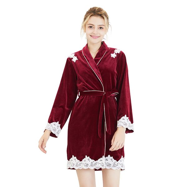 autumn and winter velvet bathrobe lady's nightgown long sleeve above knee minimedium thick single gown lace decoration nightgown, Black;red
autumn and winter velvet bathrobe lady's nightgown long sleeve above knee minimedium thick single gown lace decoration nightgown, Black;red