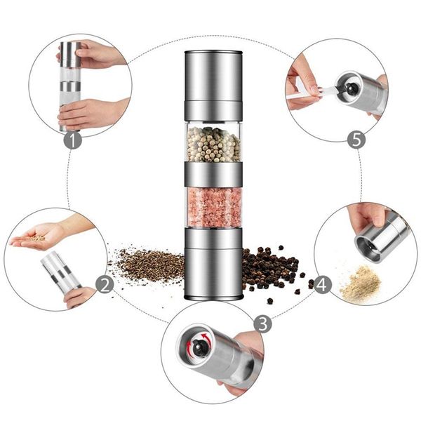 2 в 1 соль и перец grinder комплект из нержавеющей стали соль grinder с регулируемым керамическим rotor, соль мельница и перец мельница шейк
2 в 1 соль и перец grinder комплект из нержавеющей стали соль grinder с регулируемым керамическим rotor, соль мельница и перец мельница шейк