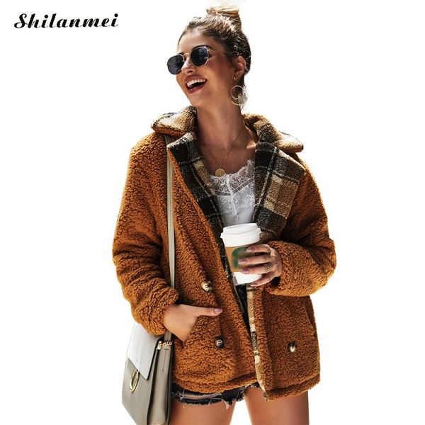 autumn winter fleece jacket coat women plaid fleece faux fur coat pacthwork double breasted winter jacket women streetwear, Black;brown
autumn winter fleece jacket coat women plaid fleece faux fur coat pacthwork double breasted winter jacket women streetwear, Black;brown