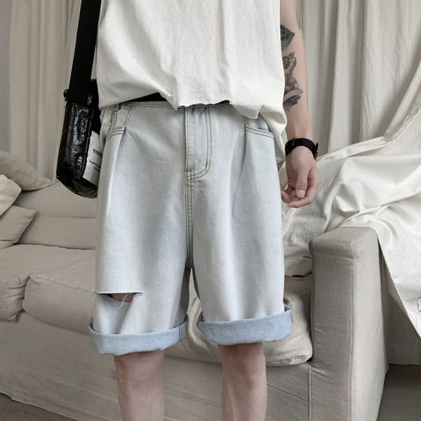 summer hole denim shorts men's fashion washed solid color casual hole denim shorts men streetwear wild hip hop loose short jeans, Blue
summer hole denim shorts men's fashion washed solid color casual hole denim shorts men streetwear wild hip hop loose short jeans, Blue