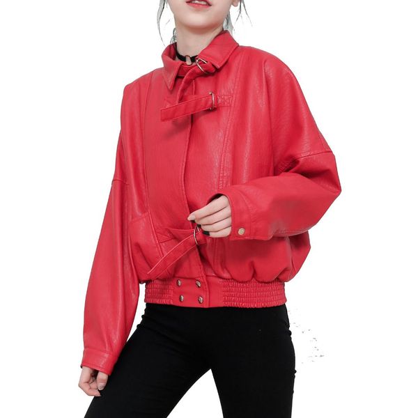 fashion streetwear 2019 red faux leather jacket loose plus size short style pu coats motor biker jacket with belt female outwear, Black
fashion streetwear 2019 red faux leather jacket loose plus size short style pu coats motor biker jacket with belt female outwear, Black