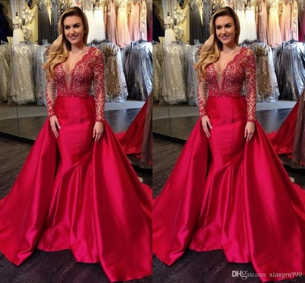 setwell crystal beading evening dress with detachable skirt sheer illusion deep v-neck prom dress red mermaid special occasion dress, Black;red
setwell crystal beading evening dress with detachable skirt sheer illusion deep v-neck prom dress red mermaid special occasion dress, Black;red
