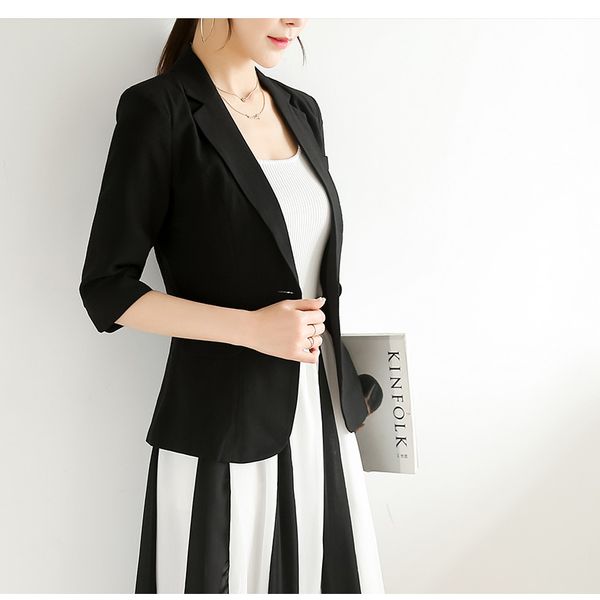 suit jacket women's summer thin section korean-style slim fit one-button three-quarter-length sleeve short casual versatile suit, Black;white
suit jacket women's summer thin section korean-style slim fit one-button three-quarter-length sleeve short casual versatile suit, Black;white