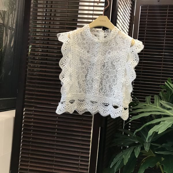 women's blouses & shirts korea women blouse cute sweet 2021 summer hollow out lace sleeveless short camis, White