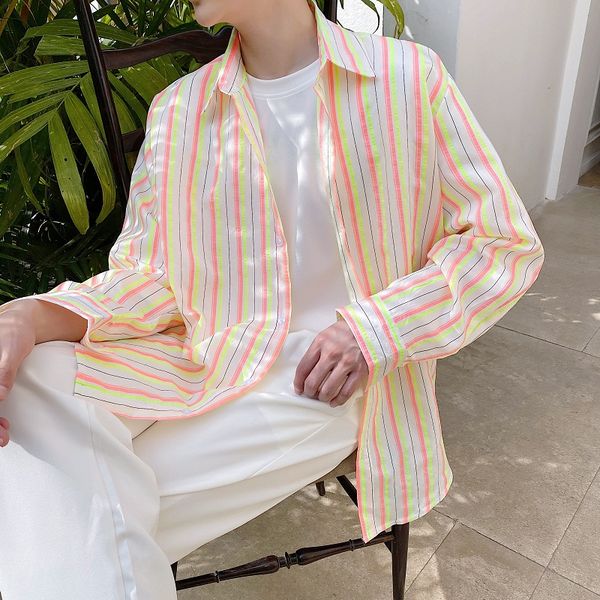 chemise homme manche longue 2020 summer original personality trend colorful stripes cool and elegant loose long sleeve shirt, White;black
chemise homme manche longue 2020 summer original personality trend colorful stripes cool and elegant loose long sleeve shirt, White;black