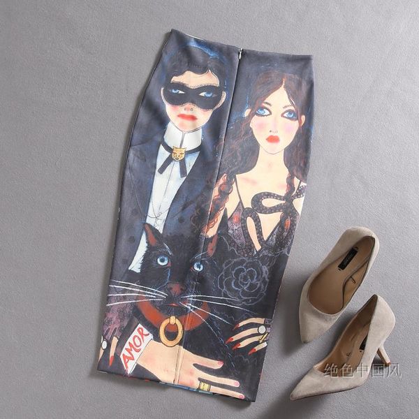 spring autumn new character print skirt women high waist package hip split pencil skirt knee-length, Black
spring autumn new character print skirt women high waist package hip split pencil skirt knee-length, Black