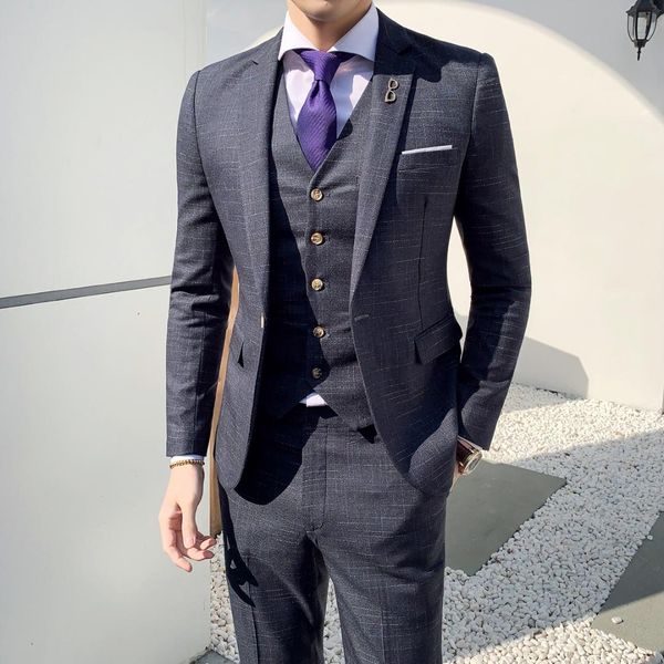 korean version men's 3 pieces suit one button blazer vest pants slim fit business wedding formal suit, White;black
korean version men's 3 pieces suit one button blazer vest pants slim fit business wedding formal suit, White;black