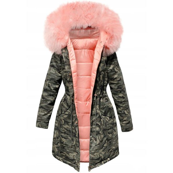 2019 fashion pink stitching camouflage parkas hooded long cotton jacket coat female, Black
2019 fashion pink stitching camouflage parkas hooded long cotton jacket coat female, Black