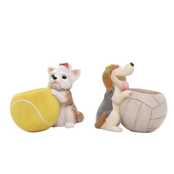2pcs planter pot with dogs small herbs plants pot home deskdecor art