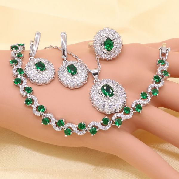 green imitated emeral crystal white zirconia silver color bridal jewelry sets for women necklace pendant earrings rings bracelet
green imitated emeral crystal white zirconia silver color bridal jewelry sets for women necklace pendant earrings rings bracelet