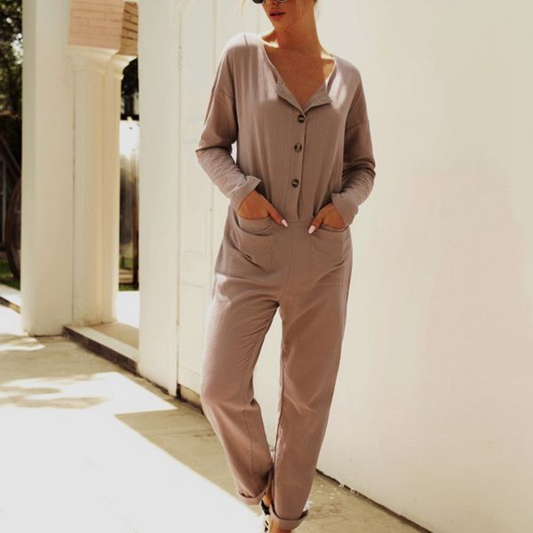 ladies fashion long sleeve jumpsuit 2020 new cotton linen pocket button bodysuits casual wild playsuits women silm rompers, Black;white
ladies fashion long sleeve jumpsuit 2020 new cotton linen pocket button bodysuits casual wild playsuits women silm rompers, Black;white