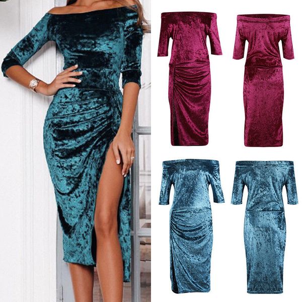 new arrival womens off-shoulder bodycon velvet strapless solid party clubwear midi dress casual skinny split slim soft dresses, Black;gray
new arrival womens off-shoulder bodycon velvet strapless solid party clubwear midi dress casual skinny split slim soft dresses, Black;gray