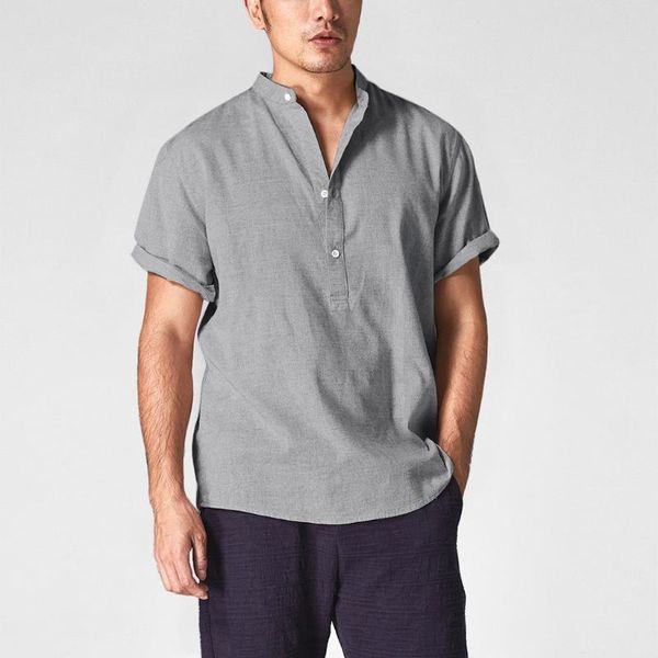 men's casual shirts 2021 men summer short sleeve slim cotton linen loose male blouse button collar solid color henry top, White;black
men's casual shirts 2021 men summer short sleeve slim cotton linen loose male blouse button collar solid color henry top, White;black