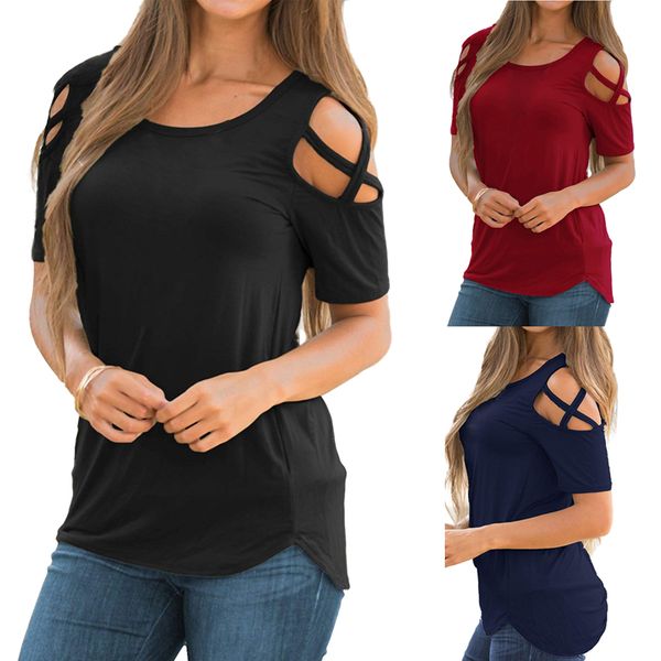 summer women loose t-shirt short sleeve strappy off the shoulder blouse basic t-shirts casual tees, White
summer women loose t-shirt short sleeve strappy off the shoulder blouse basic t-shirts casual tees, White