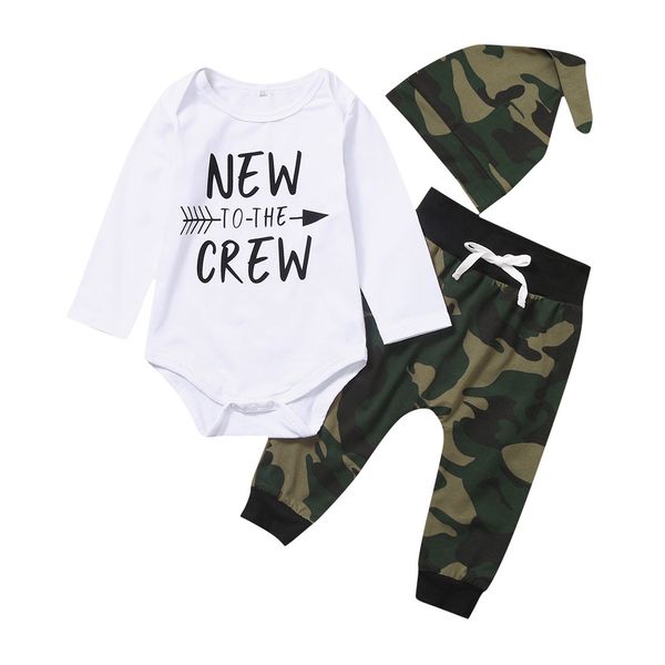 newborn infant baby boys clothing sets letter romper camouflage pants hat clothes set ubranka dla niemowlat, White
newborn infant baby boys clothing sets letter romper camouflage pants hat clothes set ubranka dla niemowlat, White
