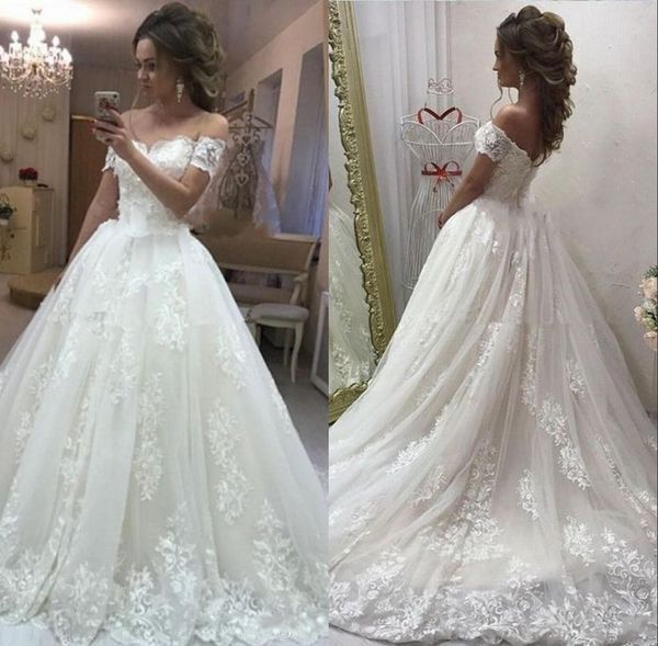 Full lace Applique Wedding Dresses Modest Off Shoulder Sweep Train Plus Size Dubai Arabic Bridal Church Wedding Gown
Full lace Applique Wedding Dresses Modest Off Shoulder Sweep Train Plus Size Dubai Arabic Bridal Church Wedding Gown