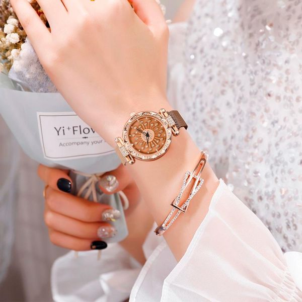 women's rotating flower surface stainless steel mesh strap watch round dial jewelry fashion chains decor new 2019 slim band, Slivery;brown
women's rotating flower surface stainless steel mesh strap watch round dial jewelry fashion chains decor new 2019 slim band, Slivery;brown