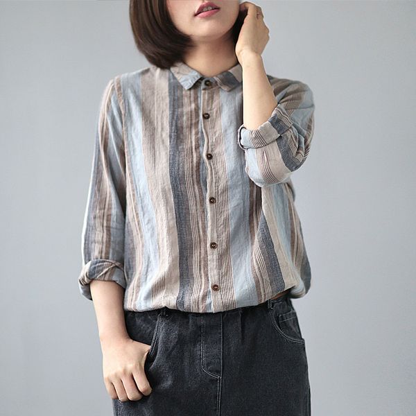 2020 spring fashion korean style ladies linen and blouses women striped shirts loose casual lapel women clothes lt959s30, White
2020 spring fashion korean style ladies linen and blouses women striped shirts loose casual lapel women clothes lt959s30, White