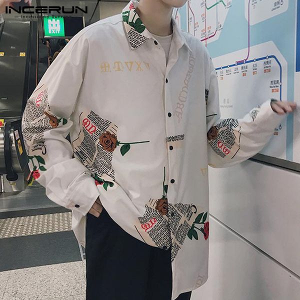 incerun men fashion personality print long sleeve lapel shirt street casual trend korean style harajuku baggy button mens blouse, White;black
incerun men fashion personality print long sleeve lapel shirt street casual trend korean style harajuku baggy button mens blouse, White;black